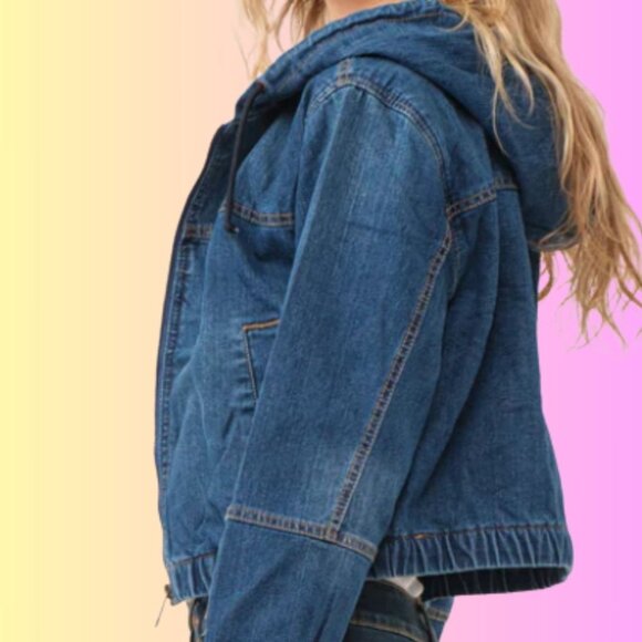 SOFT & COZY DENIM BOMBER JACKET WITH FAUX FUR LINING - Picture 4 of 4